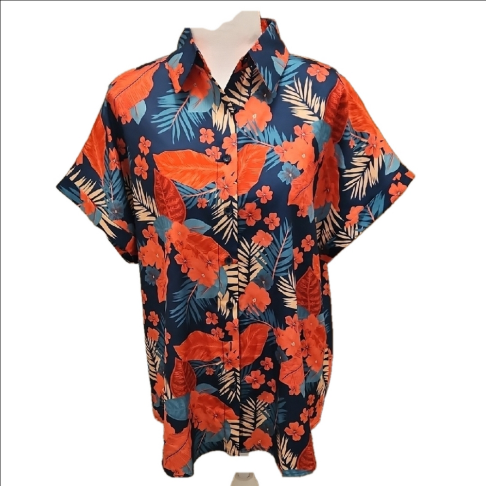 Floral Hawaiian Shirt - Blue and Red